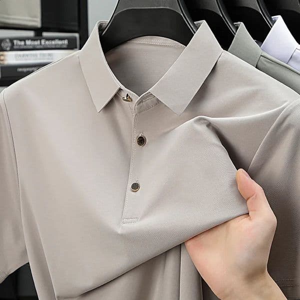 BROWON 2026 Summer Man Polo Shirt Office Short Sleeve Solid Color Ice Silk Soft Work Plain Tops Mens Polo T Shirt 4XL 260515