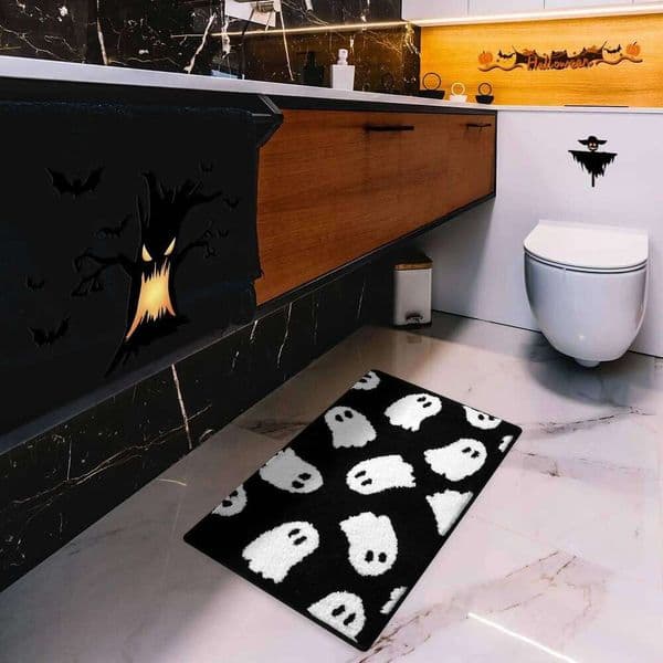Vikama Black Ghost Soft and Absorbent Halloween Bath Mat Non Slip Washable Bathroom Home Holiday Decor Area Rug J260518