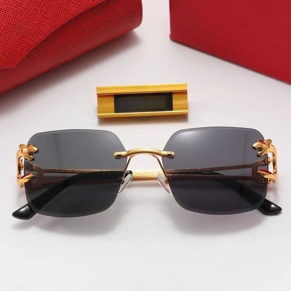 Designer Luxury Unisex Rimless Square Sunglasses Gold Metal Frame with Animal Ornament UV400 Protection Fashion Shades for Men Women Multi Colors Available