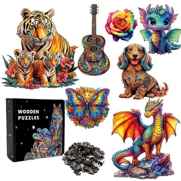 Unique Brain Training Animal Shape 3D Tiger Animal Jigsaw Puzzle Educational Wooden Toy Gift for Adults Kids Interactive GamesL260518WZAV