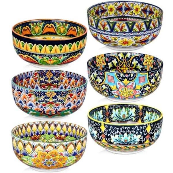 Ceramic Cereal Bowls Set of 6 28 oz Bohemian Soup Bowl Colorful Bowls Set for Kitchen Dessert Bowls for Salad Pasta Oatmeal Ram Z260518