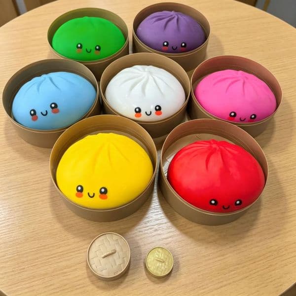 25CM Dumpling Stress Ball with Steamer Colorful Squishy Bun Sensory Toy for Anxiety Relief Squeeze Dough Ball BY SEA