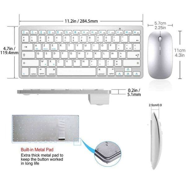 French Keyboard Mouse Combo AZERTY Wireless BT Mice Ultra Slim Mute for Mac iPad iPhone iOS Android Windows 26Y0518
