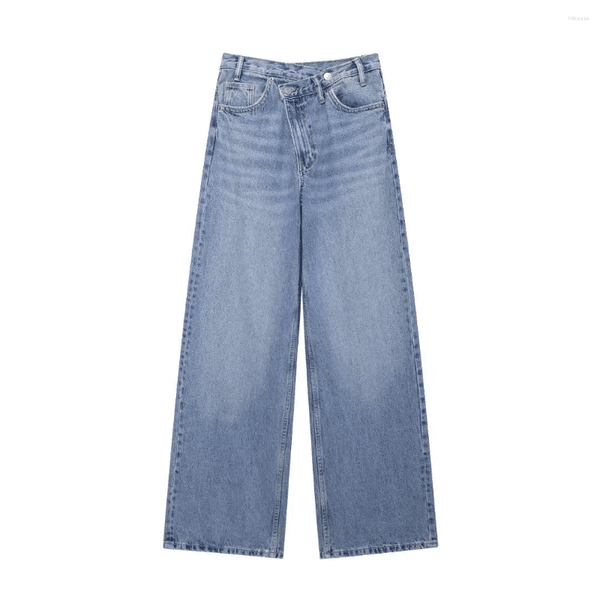 Women's Pants Casual Solid Color Jeans Spring Autumn Asymmetrical High Waist Wide Leg Fashion Trend Versatile For Women