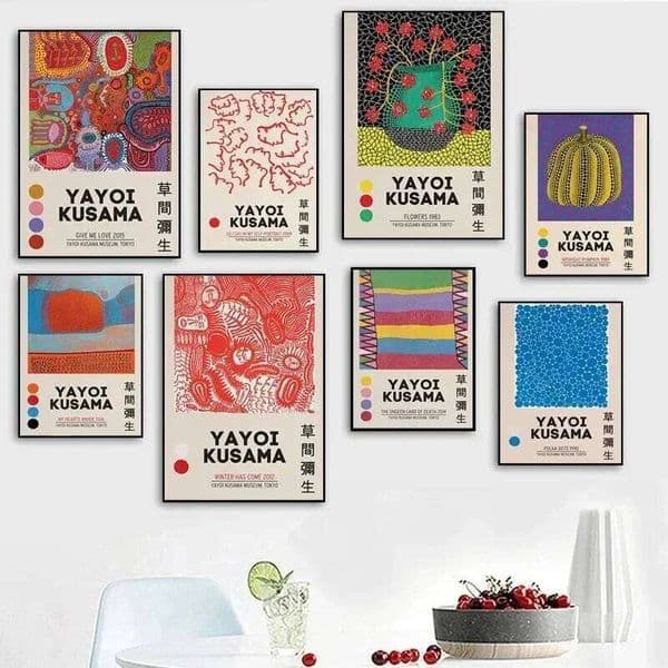 Yayoi Kusama Japanese Modern Exhibition Canvas Painting Posters and Prints Wall Art Picture For Living Room Decoration 26W0518
