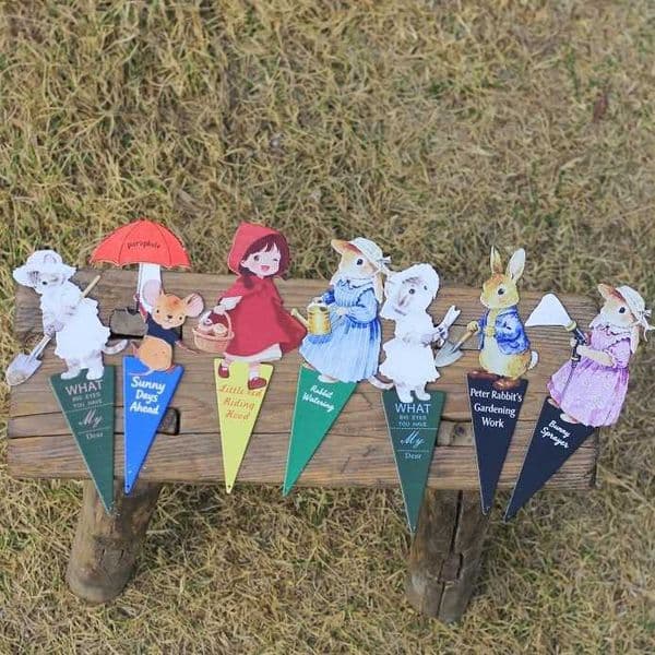 Flower inserts rabbit and cat iron art decorative cards garden balcony small ornaments potted plant decorations and landscaping accessories L260518