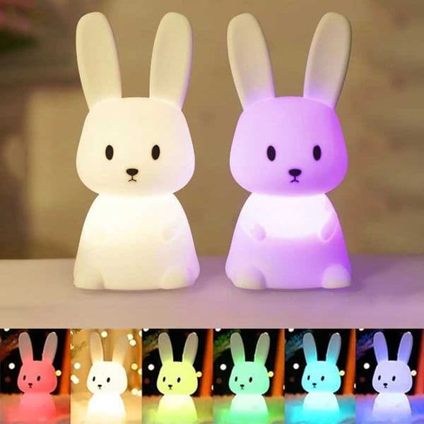 GGbingo Silicone Rabbit LED Night Light Touch Sensor Table Lamp Cute Animal Bedroom Decor Gift for Kids Baby Child Home L2605185FGM