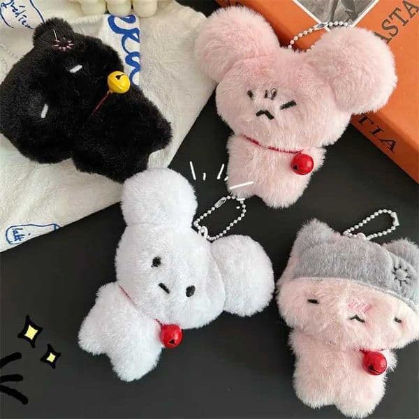 Bunny Kitten Squeaky Plush Doll Keyring Bell Pendant Cartoon Stuffed Animal Adorable Girly Bag Hanging Charm Ornaments Gifts L260518T1B3
