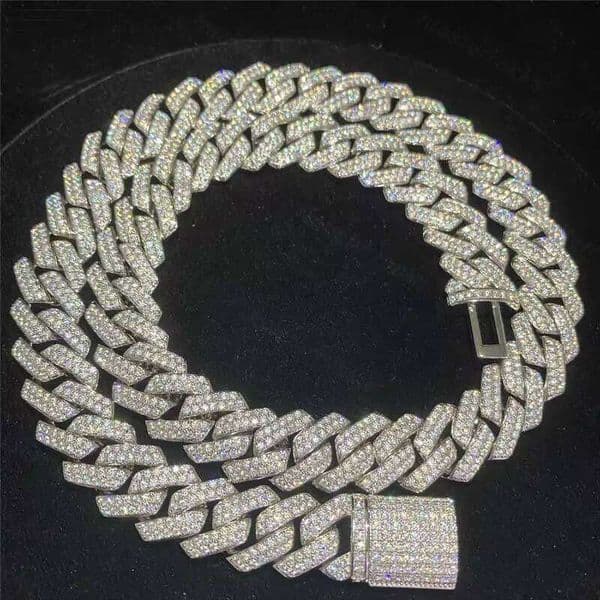 Customized 925 Silver 12mm Necklace Hip Hop Ice with VVS moissanite Vvs Iced Out Moissanite Diamond Cuban Link Chain