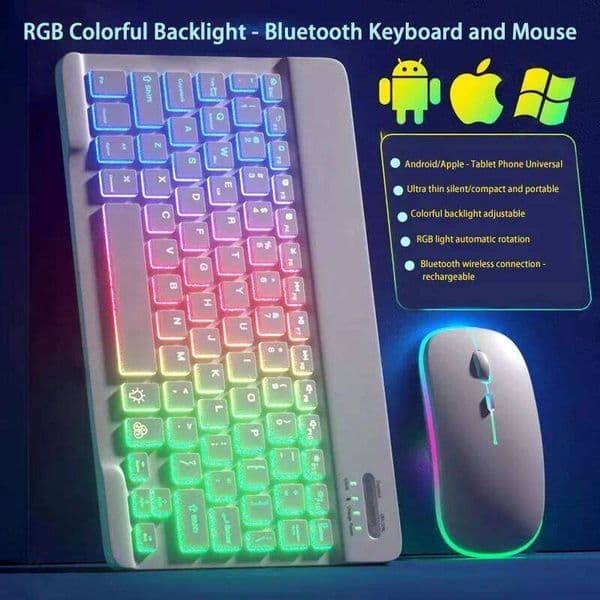 Wireless BT Backlit Keyboards RGB Colorful Gradient Luminous And Mouse Set For Tablet 26Y0518