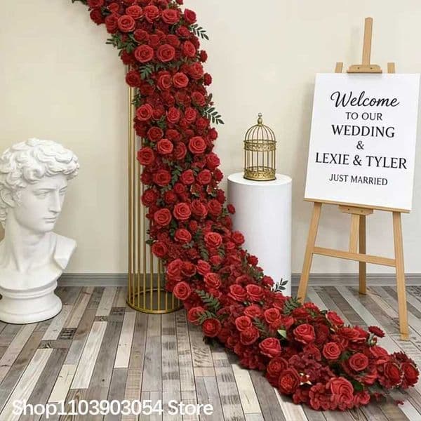 Red series Artificial rose Flower Row sofa Runner Wedding Decor Table Centerpieces Flower Ball Floral Arrangement Party Props C260518