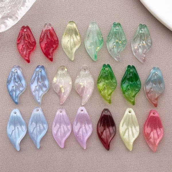 20pcs 9x20mm Transparent Glass Loose Beads Petals Leaf Shape Pendants For DIY Making Jewelry Earing Necklace Accessories