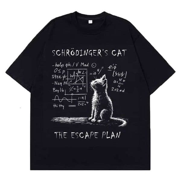 Schrodinger Cat Physics Quantum Mechanics Creative Print Summer Short-sleeved Cotton T Shirt Men Women Streetwear Loose T-shirts W260518