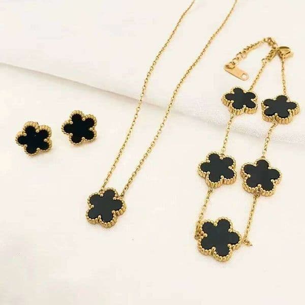 3Pcs Stainless Steel 316L Luxury Plum Blossom Plant Five Flower Necklace Earrings Bracelet for Women Gift Jewelry Sets 26L0518