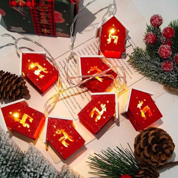 Christmas Wooden House LED String Light Xmas Tree Garland Home Fairy Lamp Merry Christmas Hanging Ornament 2025New Year Gift Noe L260518