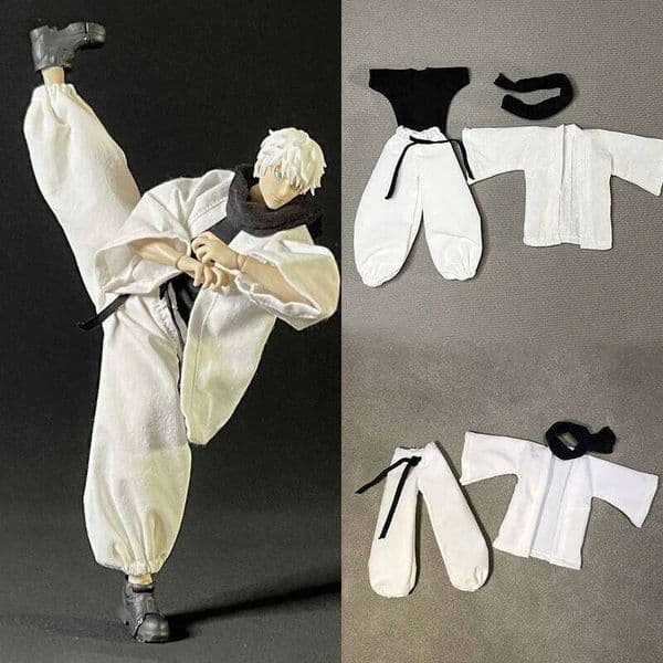 1/12 Scale Jujutsu Kaisen Gojo Satoru Clothes Set White Coat Lantern Pants with Scarf for 6" Action Figure Body Model 26Y0518