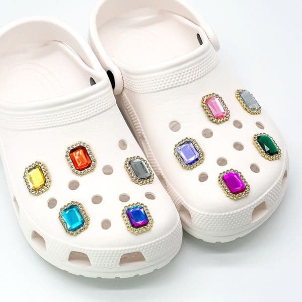 Luxury Rectangular Gem Metal Shoe Charms Rhinestone Crystal Bling Elegant Footwear Accessories Trendy Decorative Charms
