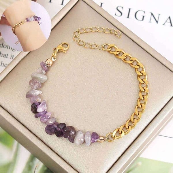 and metal spliced AB chain Natural stone crystal stainless steel bracelet Beads Chain Bracelet jewelry