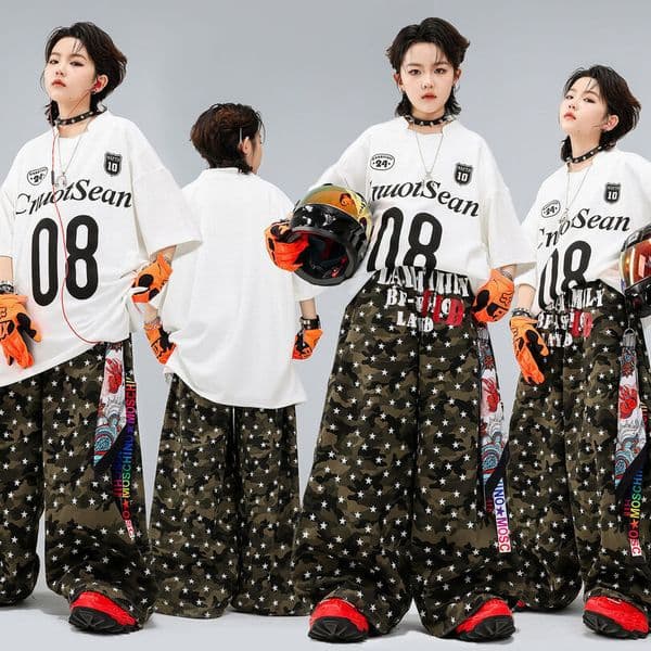 Children's street dance outfit boys' trendy stylish short-sleeve set kids' hip-hop practice performance clothing
