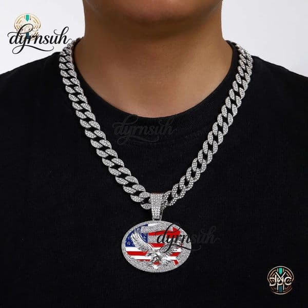 New European and Bestseller: Independence Day American Flag Alloy Pendant Cross-Border Hip-Hop Cuban Chain Men's Necklace