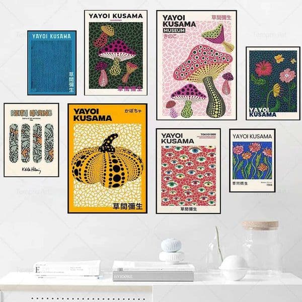 Yayoi Kusama Poster Abstract Nordic Pictures Pumpkin Eyes Flower Wall Art Canvas Painting Prints For Living Room Home Decoration 26W0518