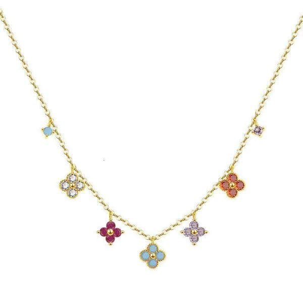925 Sterling Silver Colorful AAA CZ Gold Color Necklace Elegant Pendant Jewelry for Women Valentine's Day Gift 26L0518