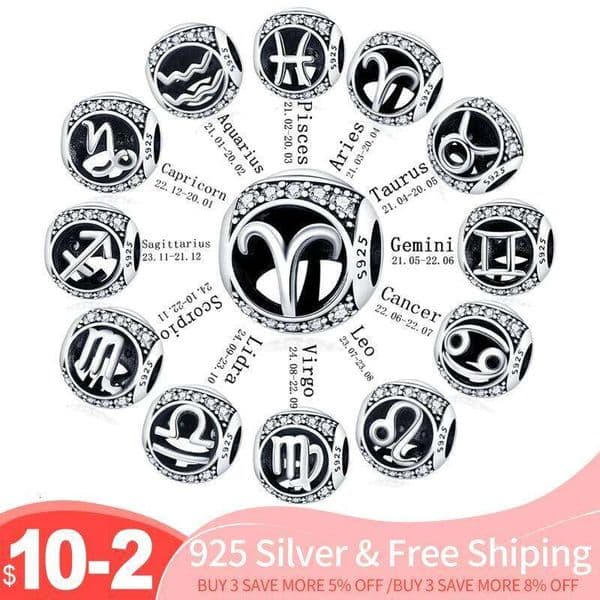 For Original Pan Bracelet Silver Twelve Constellation Beads plata de ley 925 charms Woman Fine Jewelry Gift HOT