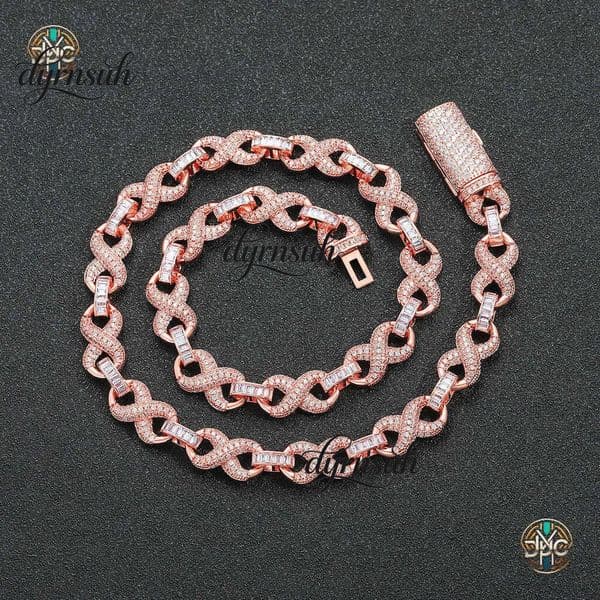 New European American hip-hop necklace, 10mm wide, infinity rose gold Cuban chain, niche collarbone chain for men and women