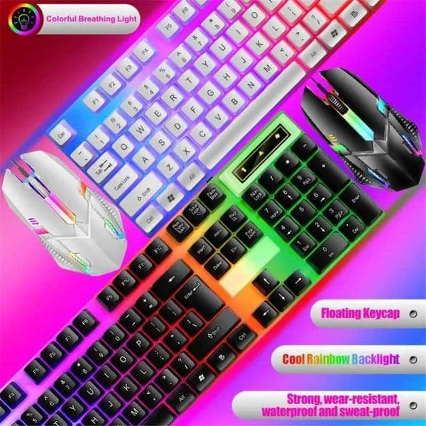 Colorful LED Backlit USB Keyboard and Mouse Combo Comfortable Grip Durable and Wear-Resistant Suitable for Business Office Z260518