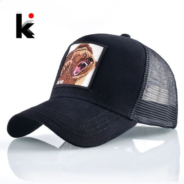 Summer Mesh Baseball Cap Men Fashion Bear Embroidery Hip Hop Hat Women Outdoor Cotton Breathable Bone Trucker Gorras 260516