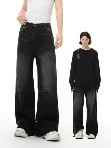 2025 New American retro high street three-dimensional design splicing jeans mens straight tube loose wide leg pants trendy Z260518