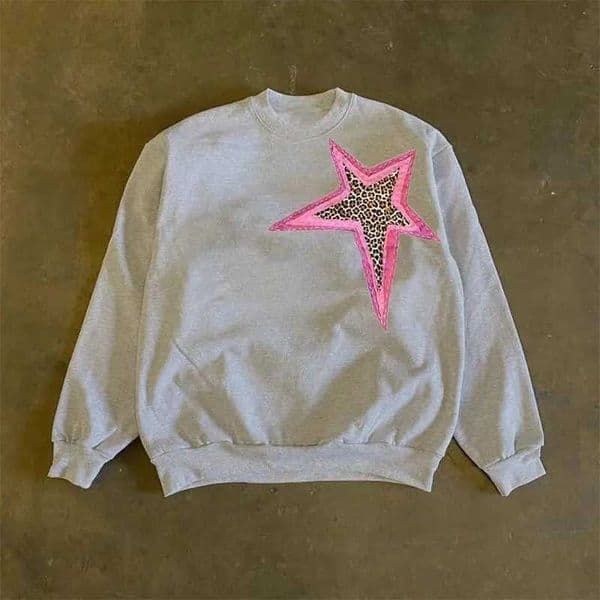 American style 2025 retro star print loose and versatile plus velvet round neck sweatshirt fwomen Korean version outer wear top L260518