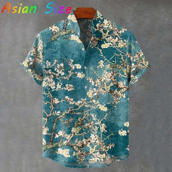 2026 Style Vintage Flower Print Shirts For Japanese Art Shirt Man Summer Tops Casual Retro Short Sleeve Men Camisa 26Y0518