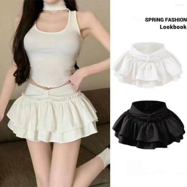 Skirts Shorts Korean Chic Kawaii Ballet-Style Tiered Skirt Sweet Princess Mini Elegant Elastic High Waist Lady's Matching