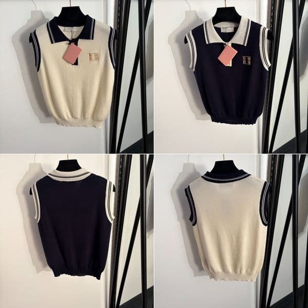 Lapel Neck Wool Camis Girls Letter Jacquard Tank Tops Fashion Sleeveless Charm Beach Tees Lovely Knit Polo T Shirt Tops Clothing