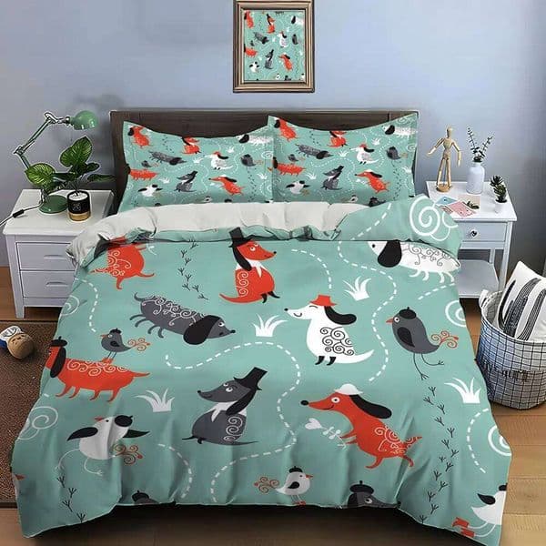Cute cartoon dogs and birds illustration Print Bedding Set 1 Duvet Cover 2 Pillowcases for Adult Children Luxury Gift Full Size 26L0518