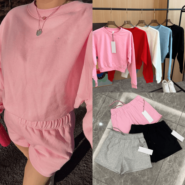 Designer Sets Women Clothes Yoga Shorts Set Cropped Sweatshirts Shorts Crew Neck Pullover Ladies Short Tracksuit Studio-to-street Weekend City Jogger Sportswear