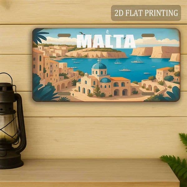Malta Mediterranean Coastal Island Scenery 2D Flat Printed License Plate Aluminum Metal Painting High Definition Clear Print Ben 26Y0518