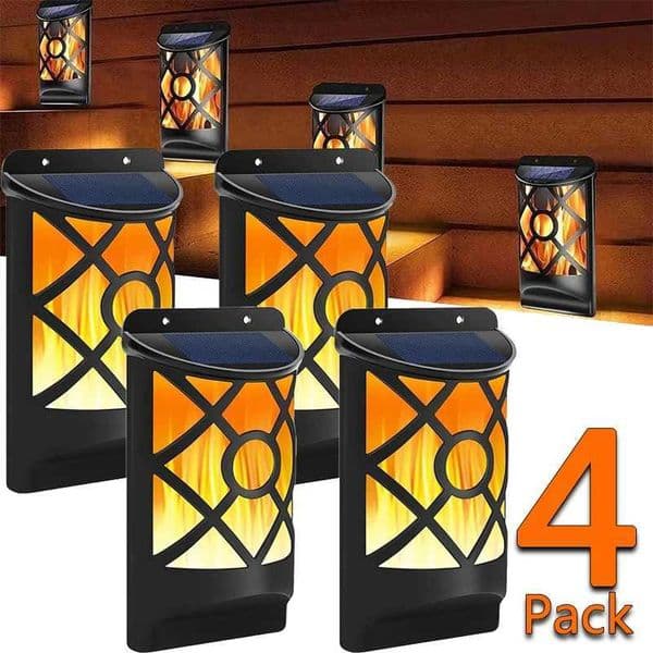 96LED Solar Flame Lights Outdoor Lattice Design for Garden Pathway Yard Christmas Decor Waterproof Flickering Flame Wall Lights L260518