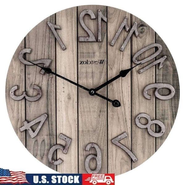 Rustic 15.5 Inch Wood Grain Wall Clock Analog Quartz Decor Timeless Design Living Room Kitchen Bedroom Office W260519