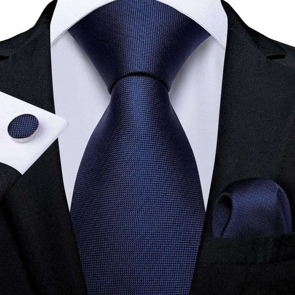 DiBanGu Top Navy Blue Solid for Men 100% Silk Men's Hanky Cufflinks Neck Suit Business Wedding Party Tie Set MJ-7140 26Y0519