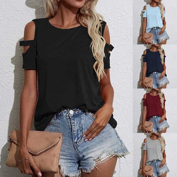 Summer new off-the-shoulder round neck short sleeve loose top T-shirt woman C260519