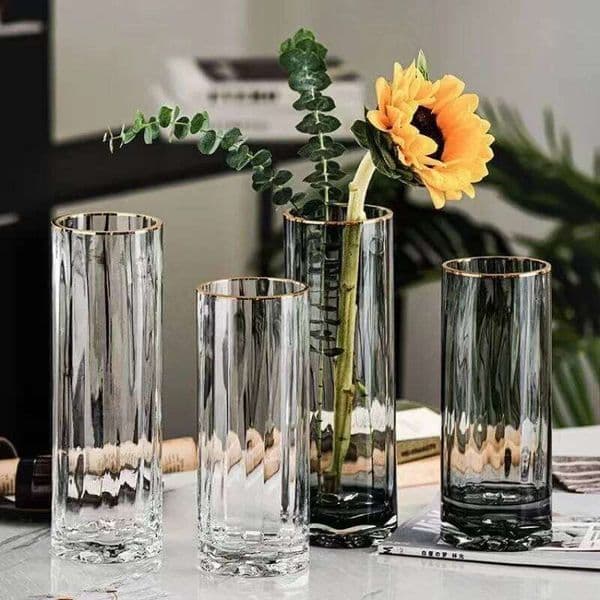Smoke Gray Transparent Glass Vase with Floral Base for Fresh Flowers Lucky Bamboo Home Decor 26W0519