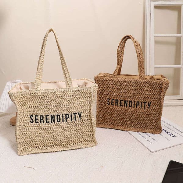Direct from the manufacturer: Large-capacity letter-printed shoulder straw new square woven bag, beach bag for seaside vacations