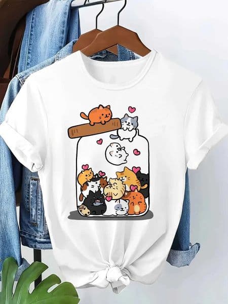 Fashion Funny Cat T Shirt Women Letter Print Short Sleeve Round Neck Womens Casual Summer Breathable T-shirt M260519