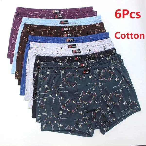 Plus Size Mens Cotton Boxer Briefs 6 Pack Breathable Underwear Elastic Waistband Loose Fit Funny Prints Big Tall Underpants 260519