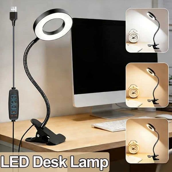 Rechargeable Desk Lamp with 360 Gooseneck3 Light ModesDimmable Reading LightEye CareClip OnNo FlickerStudyBedroomOffice M260519