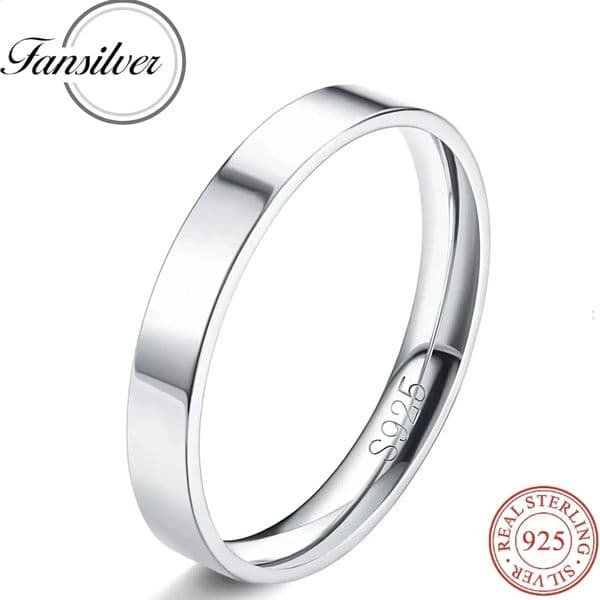 Fansilver S925 Sterling Silver Rings for Women Men 18K White Gold Plated Stackable Statement Thin Plain Thumb Ring Wedding Bands 260518
