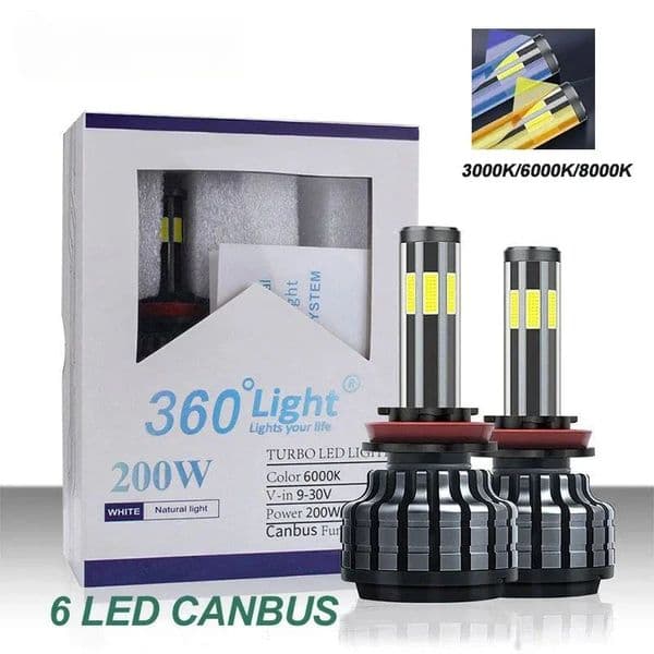 US TAX FREE Car Light 200W 26000LM 6 Side H3 H7 H9 9006/HB4 9005/HB3 H4 H11 H1 H13 Led Headlight Bulb Super Bright Car Light 12V Tax Duty Free HJ
