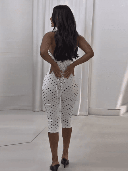 Women's Two Piece Pants Chic Polka Dot Set Women Halter Lace Up Sleeveless Backless Vest Hip Package Skinny 2026 Lady 2 Pcs Outfits
